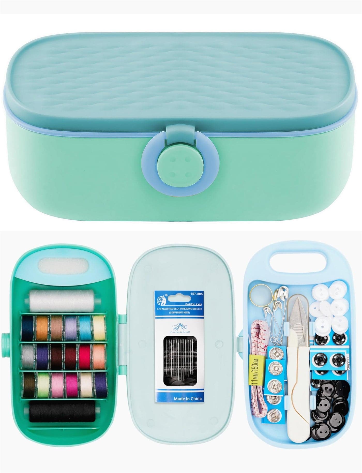 FKOG Sewing Project Kit 135 Pcs Family Sewing Supplies Repair Kit Traveler Sewing Kit Sewing Thread Accessories DIY Sewing Supplies Organizer Green Cyan Green Sewing kit