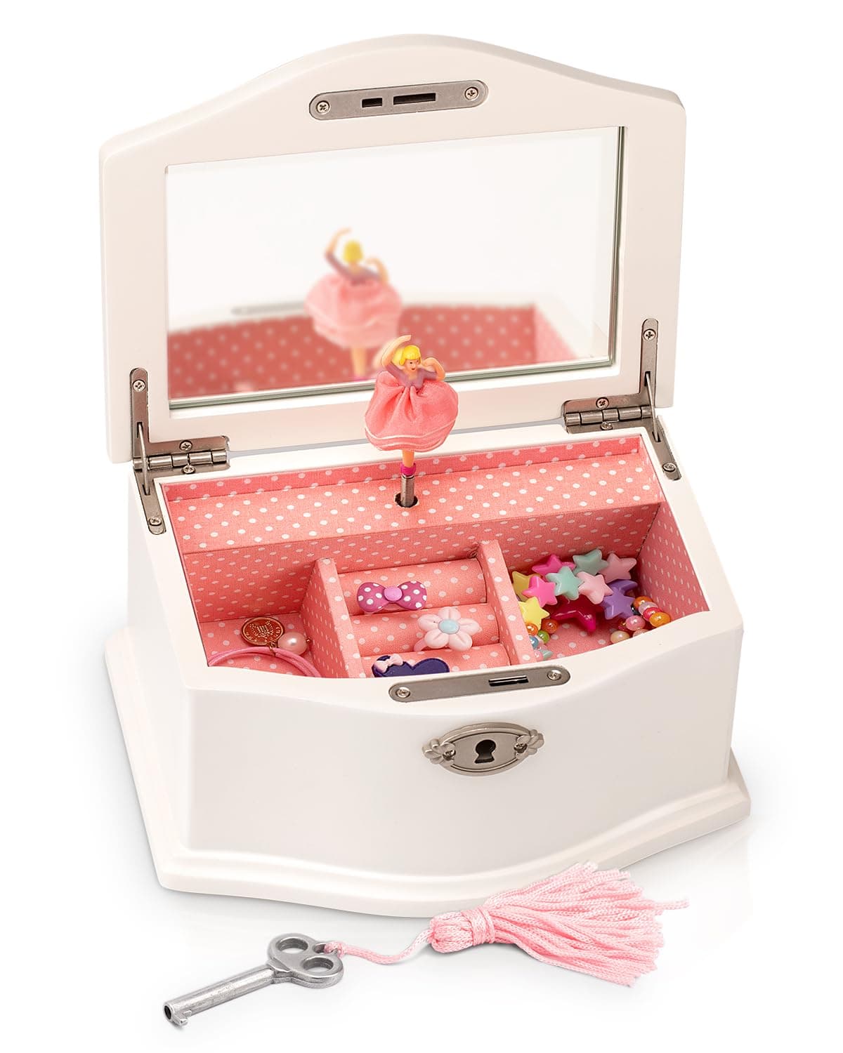Elle Jewelry Box Ballerina Jewelry Organizer and Swan Lake WindUp Music Box for Girls and Teens Accessories and Keepsake Wooden Storage with Lock and Mirror Charming Room Decor and Gift Small