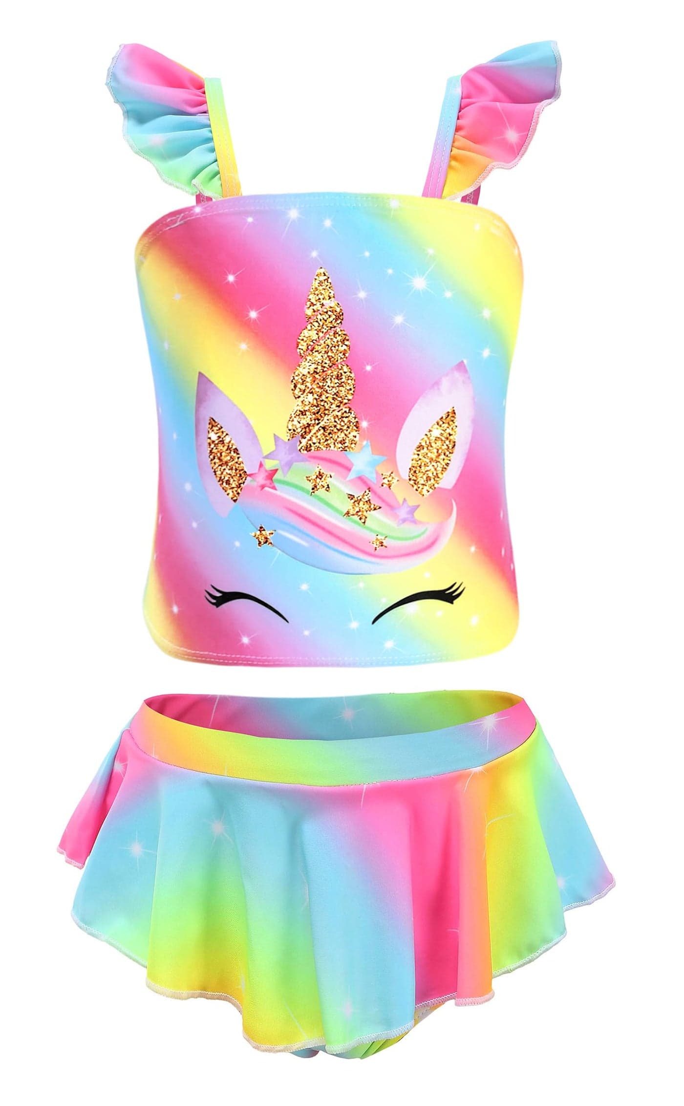 RuuYiicoco Little Girls Two Pieces Bikinis Unicorn Swimsuit Mermaid Tankini Bathing Suit (Rainbow Unicorn, 6 Years)