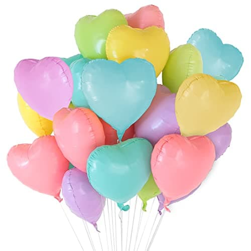 30 Pcs Pastel Colorful Heart Balloons 18in Rainbow Heart Shaped 18 Inch Balloons Helium Mylar Balloons Foil Balloon Baby Shower Decoration for Valentines Day Birthday Bridal Bachelorette Party