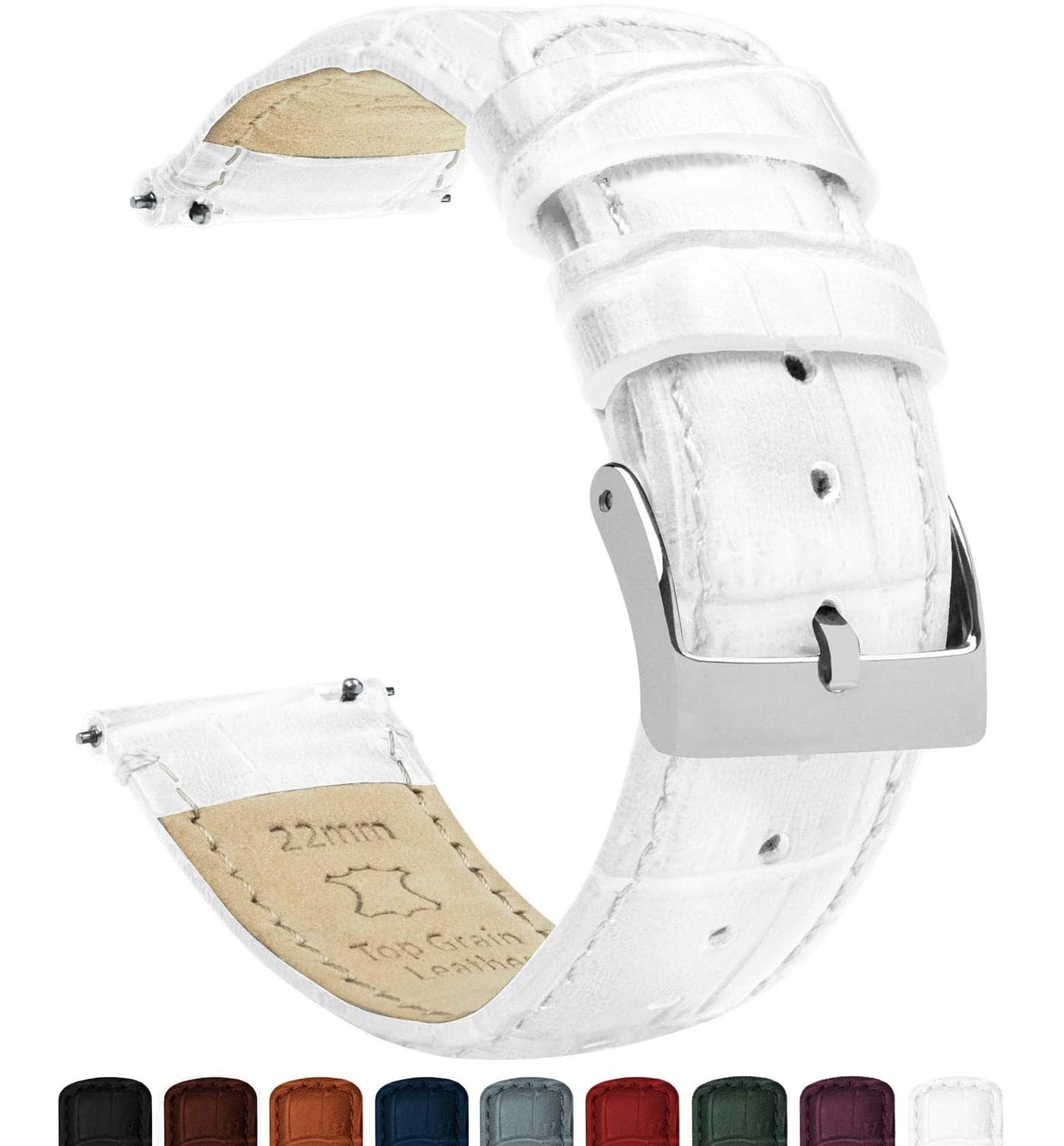 BARTON WATCH BANDS, 12mm White - Alligator Grain - Quick Release Leather Watch Bands