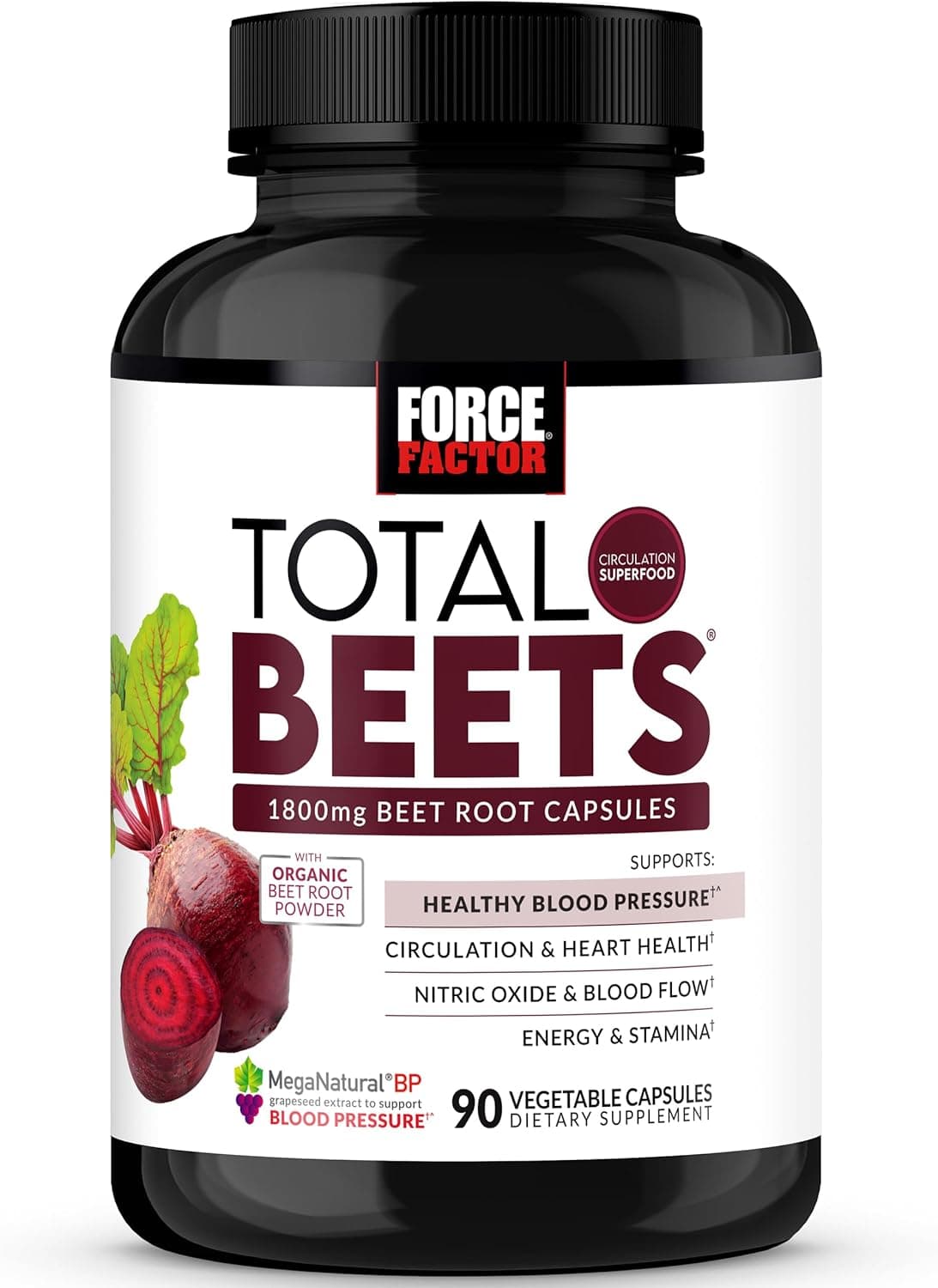 Force Factor Total Beets Blood Pressure Support Beet Root Capsules 1800mg Organic Beet Root Powder Beet Supplement with Hawthorn Berry to Support Circulation and Blood Flow 90 Vegetable Capsules
