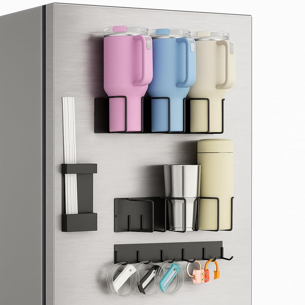 Strong Magnetic Cup Holder for Fridge Fits Stanley 403020 oz Yeti More NoDrill Tumbler Organizer with Lid Straw Storage Kitchen RV Space Saver4Piece Set