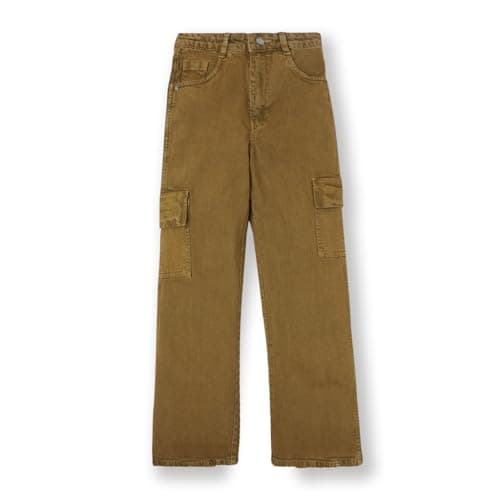 Urbano Juniors Boy's Khaki Loose Baggy Fit Washed Denim Cargo Jeans with 6 Pockets Stretchable (junjeanlscargoboy-khaki-11-12)