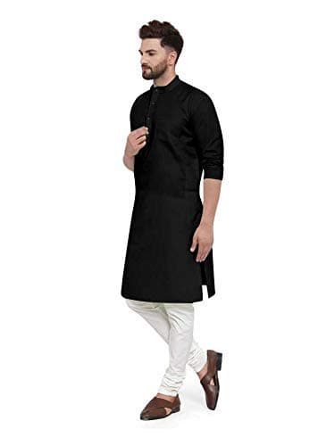 Gauri Laxmi Enterprise Men's Cotton Blend Kurta Pyjama Set (KURTA PYJAMA SET - 6_M_Black), Solid