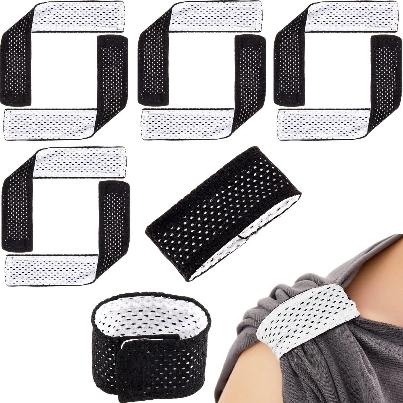 Amylove 4 Pairs Jersey Sleeve Bands Sleeve Holders Soccer Sleeve Ties with Hook and Loop for Sports ActivitiesBlack White