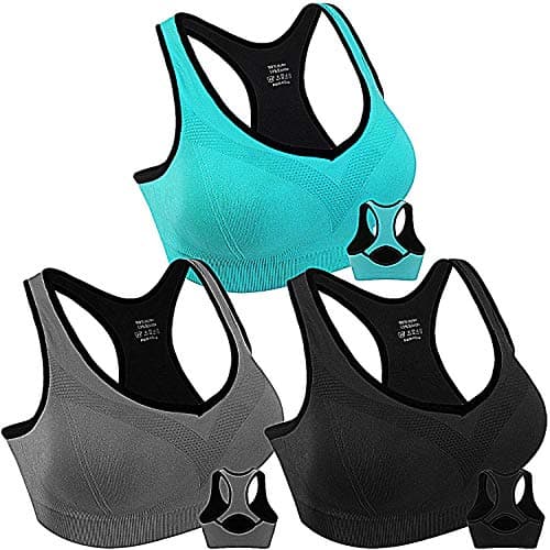 Double Couple Women Racerback Sports Bras for Women High Impact Workout Yoga Gym Fitness Bra Black+Blue+Grey Medium