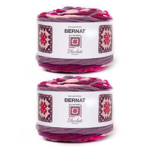 Bernat Blanket Granny Square Fruit Juice Yarn - 2 Pack of 240g / 8.5oz - 100% Polyester - #6 Super Bulky - 178Yards - Knitting/Crochet