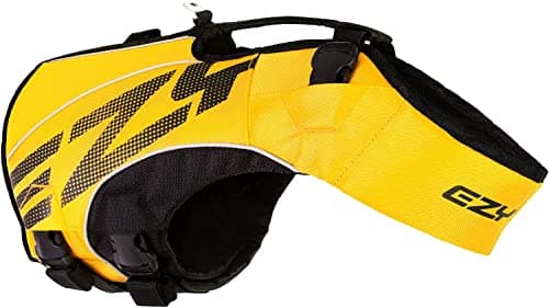 EzyDog DFD X2 Dog Life Jacket Adjustable Swimming Safety Life Vest Preserver with Continuous Neck Flotation Reflective Trim Grab Handle Small Yellow