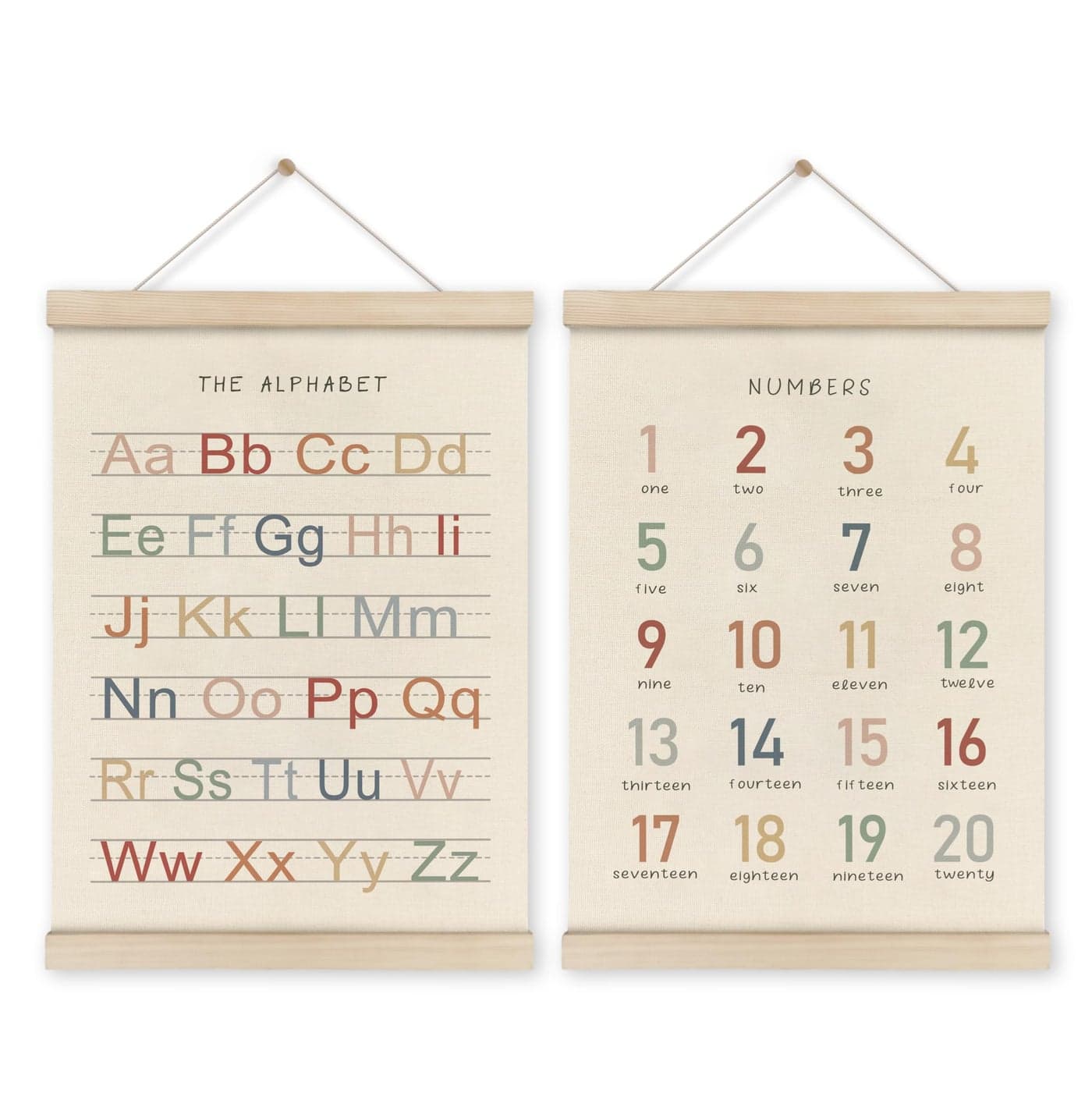 HRQKO Alphabet Numbers Poster Hanger Frame Set of 2 Nursery Wall Decor ABC Banner Poster Wall Art with Wooden Frames Alphabet Banner Wall Hanging Decor for Toddler Playroom Nursery 12x16 Inch