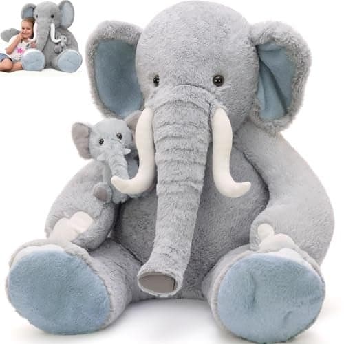MorisMos Giant Elephant Stuffed Animals39 Big Mama and Baby Stuffed Elephant Plush Toys for Kid Girl Boy Adult3ft Large Woodland Stuffed Animals Gift for Birthday Baby Shower Decor Christmas