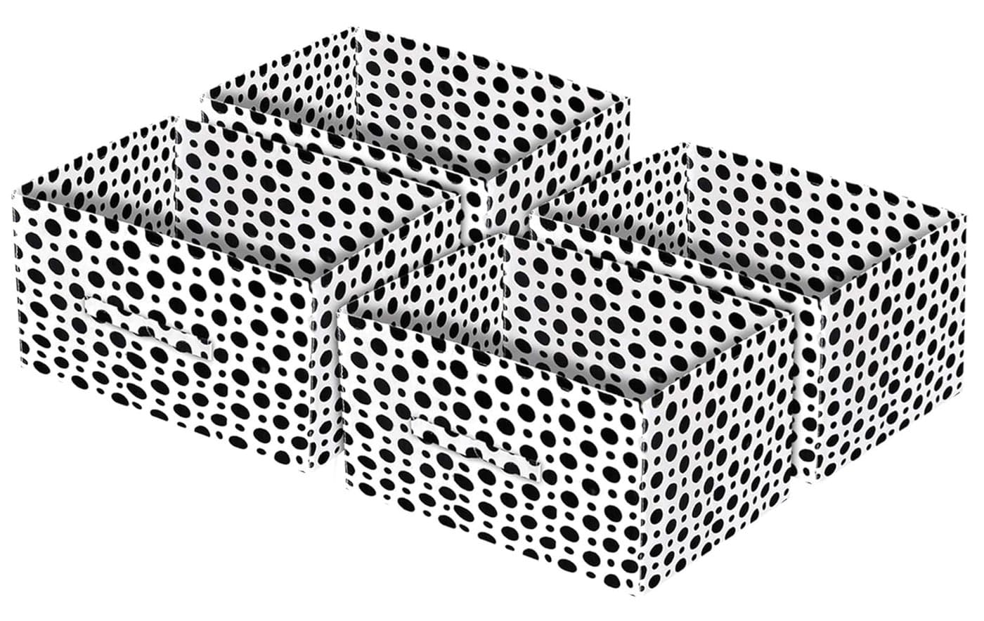 Kuber Industries Dot Print Non Woven Fabric 4Replacement Drawer Storage And Cloth Organizer Unit for Closet Black WhiteKUBMART16020