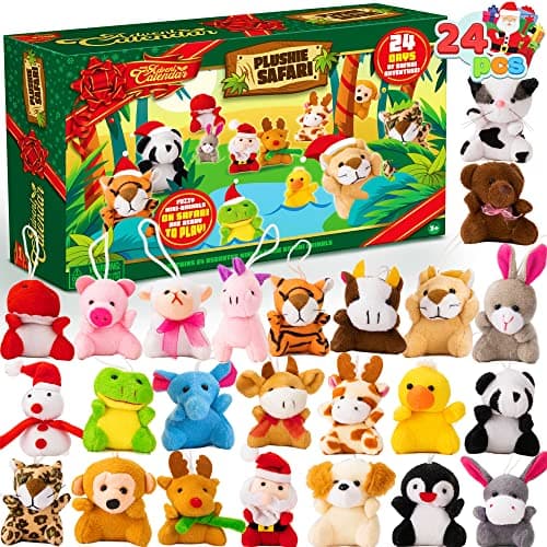 JOYIN 2025 Christmas Advent Calendar with Mini Animal Plush, 24 Days Countdown Advent Calendar with 24 Stuffed Animals, Kids Girls Party Favor, Xmas Gift Classroom Prizes, Christmas Party Favor Gifts