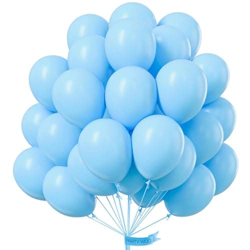 PartyWoo Light Blue Balloons 50 pcs 12 Inch Baby Pastel Sky Aqua Blue Latex Helium Balloons for Graduation Baby Shower Gender Reveal Wedding Under the Sea Birthday Party Decorations BlueY4
