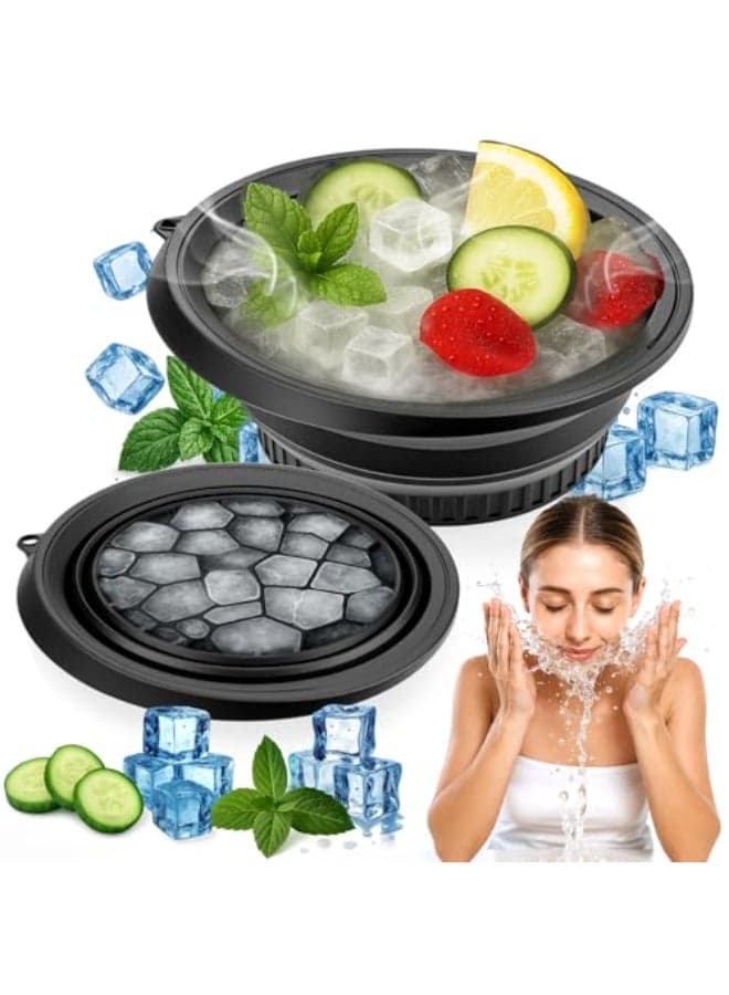 XANGNIER Face Bowl for Ice with BuiltIn Ice Tray Collapsible Silicone Facial Ice Bath Bowl for Cold Plunge Therapy Skin Tightening Acne Relief Black Portable Spa Tool for Home Travel