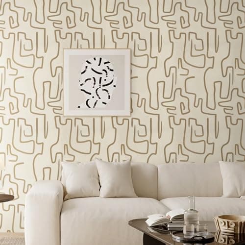 Ismoon 17.3"X78.7" Wallpaper Peel and Stick Modern Gold Peel and Stick Wallpaper Abstract Scribbles Wall Paper Removable Self-Adhesive Waterproof Wall Paper for Bathroom Decoration Vinyl Film Roll