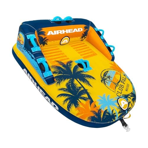 Airhead Mable Towable Tube for Boating 12 Rider Inflatable Boat Tube for Water Tubing Heavy Duty Full Nylon Cover EVA Foam Pads Dual Tow Point Patented Speed Safety Valve Club Palm