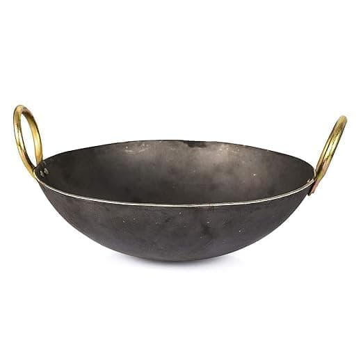 Shopsidex Heavy Base Iron Kadhai Kadai with Handle for Kitchen Deep Frying Kadai Free Stainless Steel Scrubber 1 L