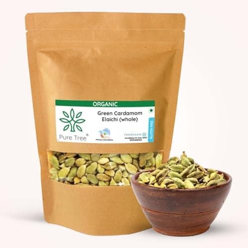 Pure Tree Certified Organic Elaichi | 50 g | Organic Green Cardamom Whole Spices Hari Chhoti Elaichi Seeds Unique Aroma & Pleasant Flavour