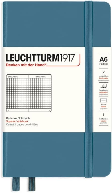 LEUCHTTURM1917 Notebook Hardcover Pocket A6187 Numbered Pages for Writing and Journaling Stone Blue Squared
