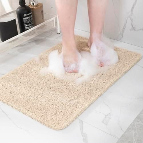 Hargiis Non Slip Bathtub Mat Anti Slip Shower Mat Quick Drying Bath Tub Mats Foot Scrubber Mat Anti Slip Mat for Tub Floor Bathroom Home Kitchen Hotel Beige 32x17