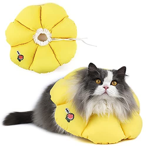 HiDREAM Cat Cone Collar,Cute Waterproof Elizabethan e Collar for Cats,Anti-Bite Lick Wound Healing Safety Cat Recovery Collar,Yellow Flower All-Season Style
