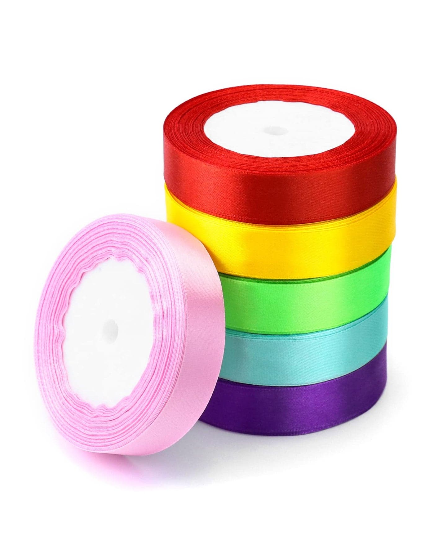 QWORK 6 Color Satin Ribbon Rolls 22 M x 2 cm Fabric Ribbon for Gift Wrapping DIY Crafts Party Wedding Decoration