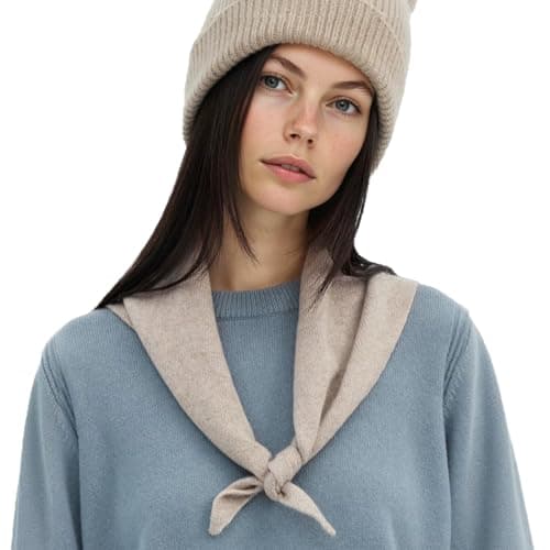 ACUSHLA 100% Merino Wool Triangle Scarf for Women Winter Neck Gaiter Warmer Knit Fashion Hooded Scarf Lightweight Soft Warm Neck Wrap for Ladies, 15.7'' X 47.2'', Light Beige