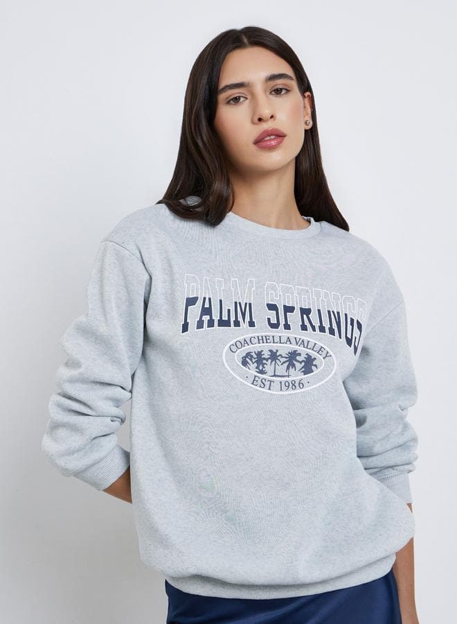 Take Two Grey Palm Springs Graphic Regular Sweatshirt