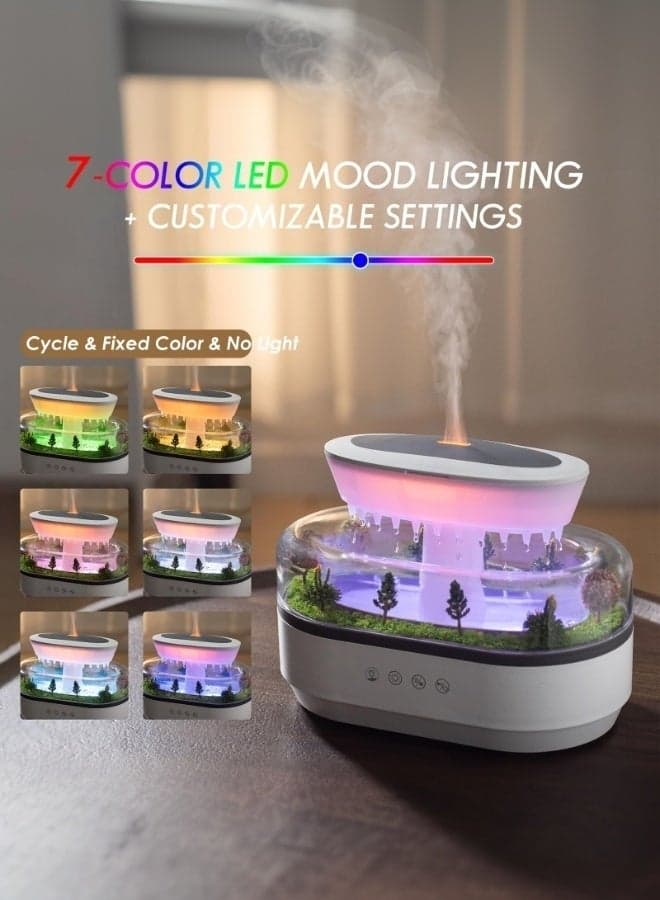 Raindrop Humidifier & Essential Oil Diffuser, Cloud-Shaped Ultrasonic Humidifier with Soothing Rain Sounds, 7-Color LED Mood Light, Auto Shut-Off, Perfect for Bedroom, Office, Yoga & Relaxation,250ML