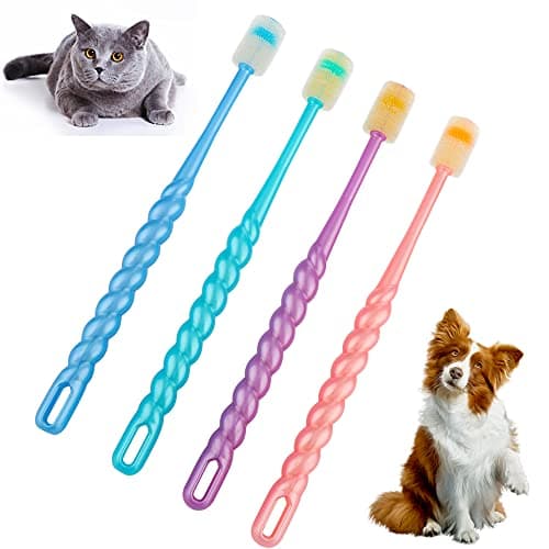 DQITJ 4 Pcs 360-Degree Small Dog and Cat Soft Toothbrush Soft Silicone Deep Pet Teeth Cleaning Kit (Colors May Vary)