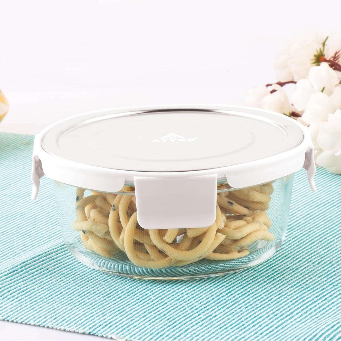 ATTRO Glassox Borosilicate Round Glass Lunch Box with Stainless Steel Lid Food Storage Container Microwave Freezer Safe BPAFree FoodGrade 620ml