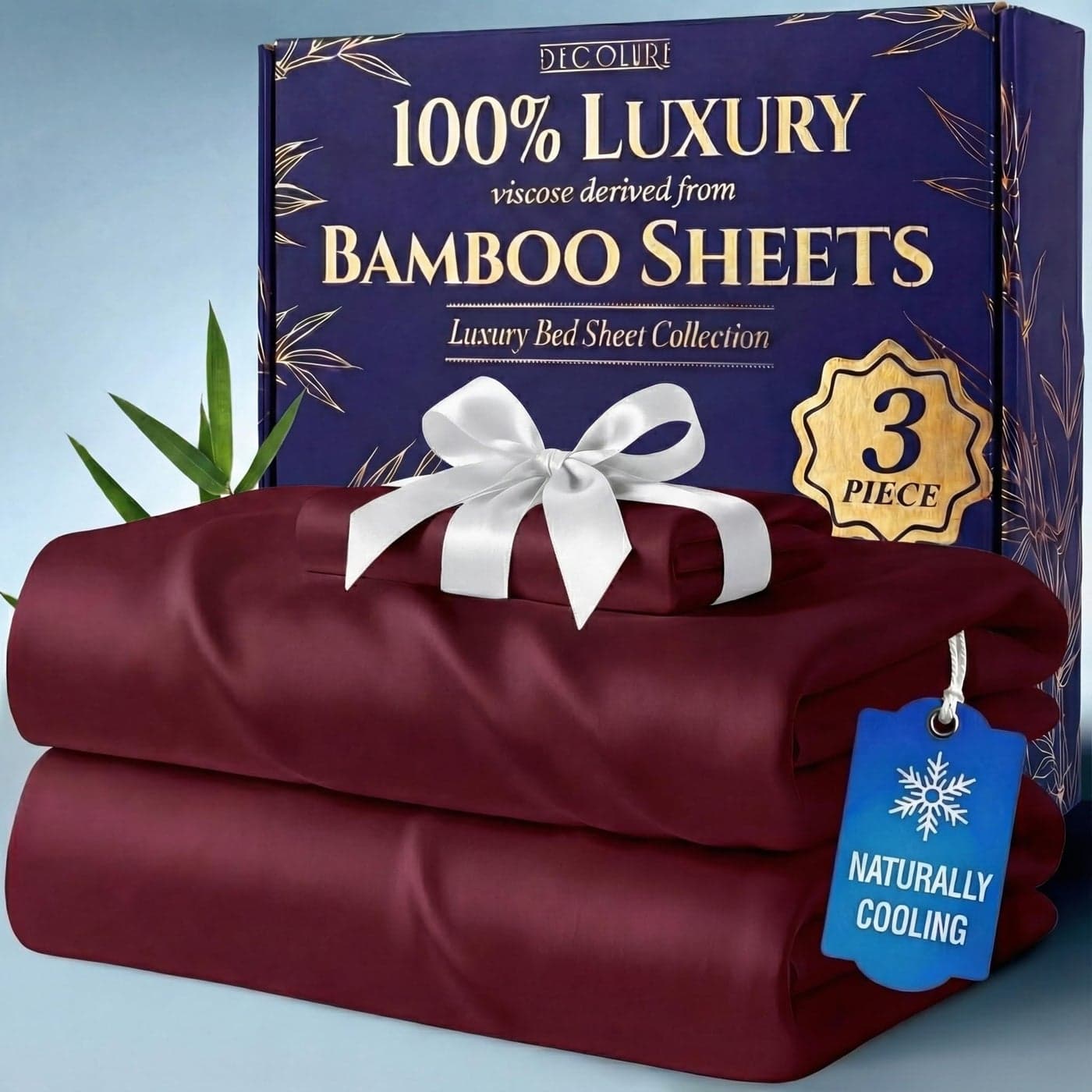 DECOLURE 100 Viscose Derived from Bamboo Sheets California King Size Luxury 4 Pc Naturally Cooling Sheets Ultra Soft Bed Set Deep 17 Pockets Double Stitching Oeko Tex Standard Burgundy