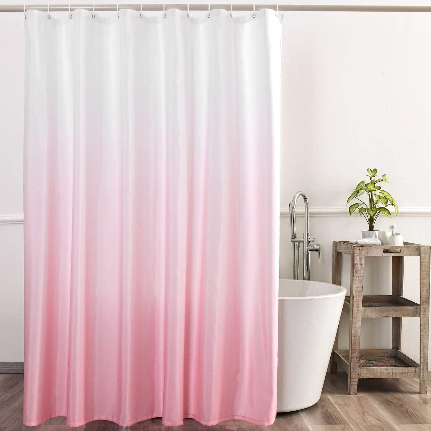 YI ZE Ombre Pink Shower Curtain Sets for Bathroom Accessories Fabric Polyester Waterproof Modern Shower Curtain Liner with 12 Hooks Pink W72xL84