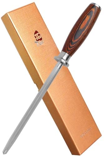 TUO Honing Steel Sharpening Rod for Kitchen Knives Daily Sharpening Maintenance High Carbon German Stainless Steel with Pakkawood Handle 8 inch Fiery Phoenix Series