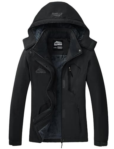 ELLSWOS Womens Winter Coats Waterproof Ski Jacket Warm Snow Jackets Windproof Windbreaker Hooded Raincoat