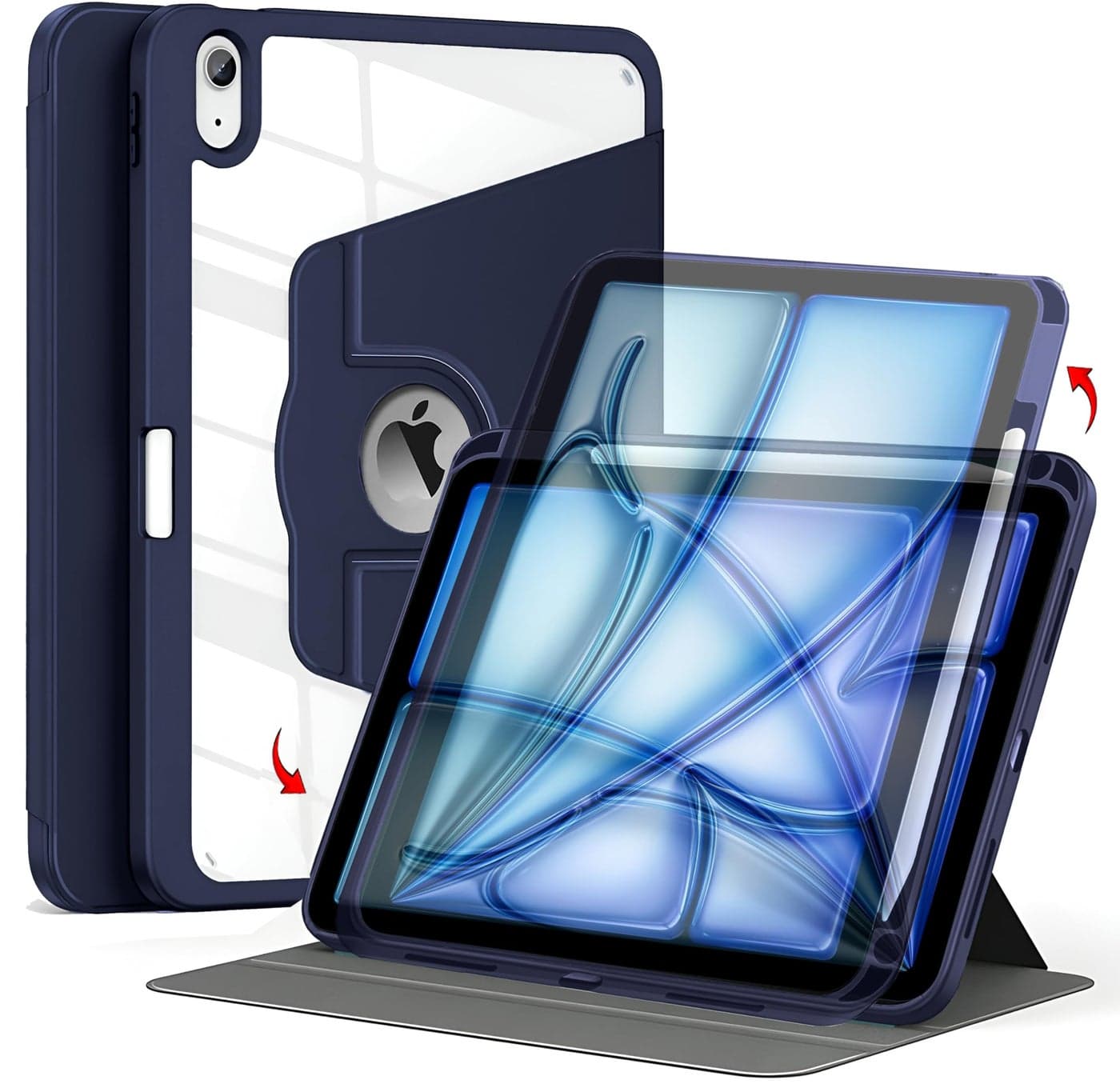 ProElite for iPad Air 11 inch M4/M3/M2, Air 5th/4th Gen 10.9" & Pro 11 inch 2022 4th/3rd Gen case Cover, 360 Degree Rotatable Smart Flip Cover Transparent Back with Pencil Holder, Dark Blue
