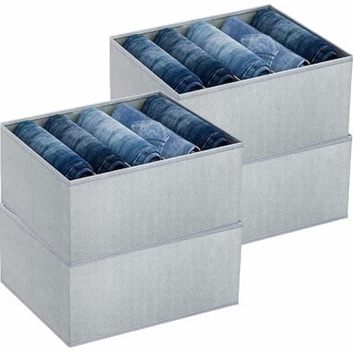 JD FRESH 4 Pcs Non-Woven Clothing Organizer for Storage/Foldable Wardrobe Organiser for Clothes/Collapsible Storage Box/Storage Baskets for Organizing Shirts/Pants/Jeans/Dress/Sweaters,(5 Slot,Grey)