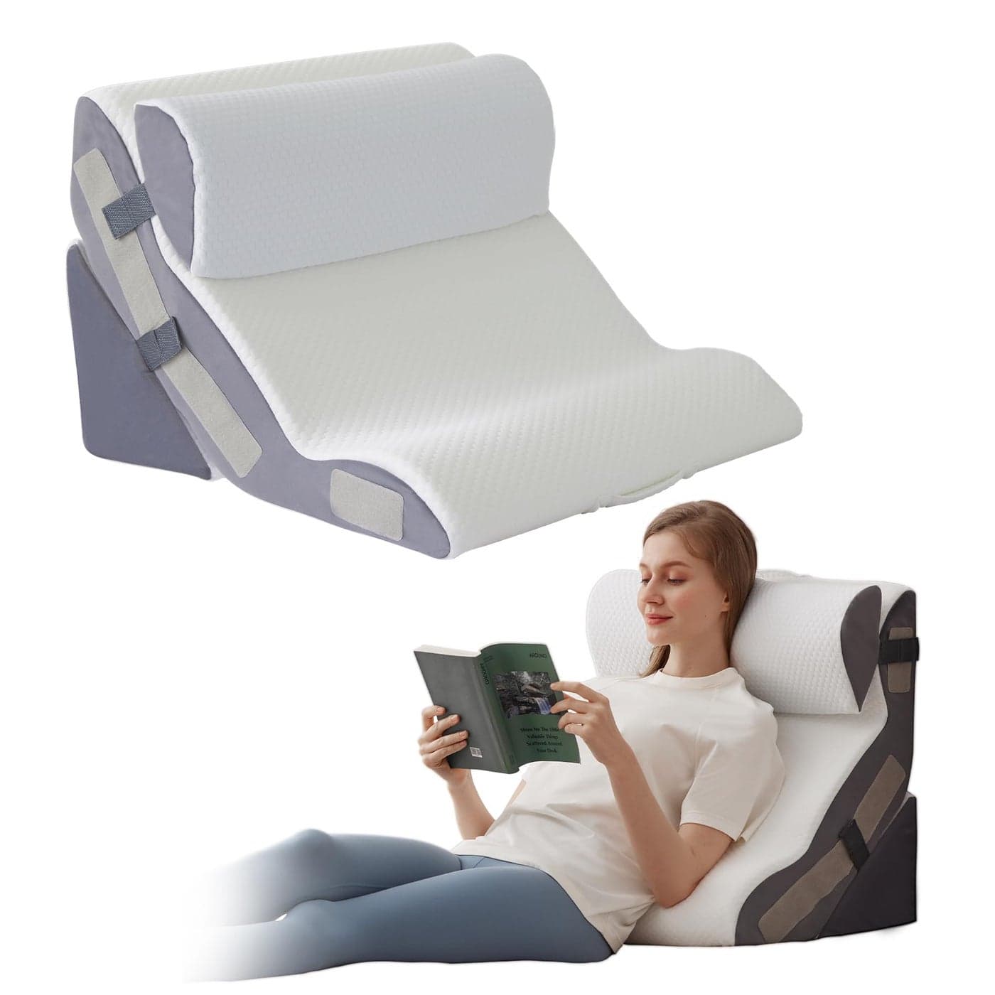 Ahpmeoa 3PCS Wedge Pillow Set for After Surgery Back Pillow for Bed Sitting up 10in1 Foam Wedge Pillow for Acid Reflux Back Pain Relief Post Surgery Pillow for GERD Snoring White