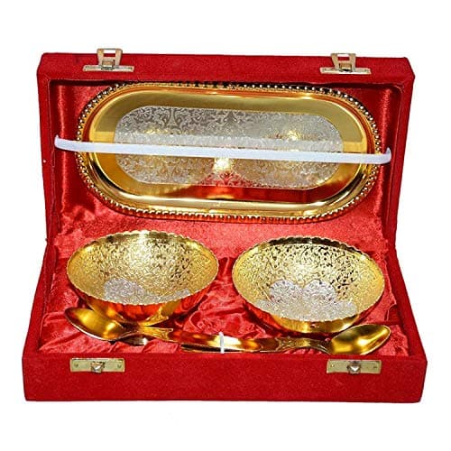 Collectible India Royal Gold & Silver Plated Brass Bowl Set of 5 Pcs Exclusive Gifts