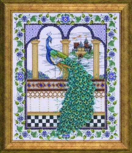 Design Works Crafts Counted Cross Stitch, Peacock, 10 by 12 inches,Gold,White