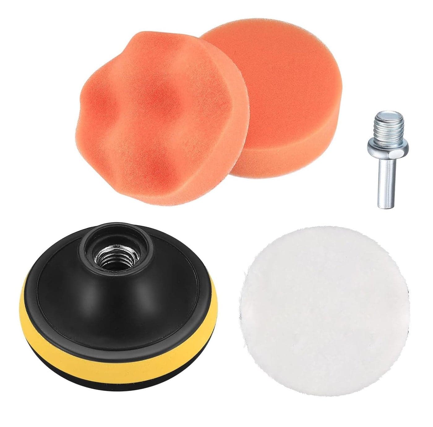 DOUSHI 5 Pcs Polishing Pads Kit, 3 Inch Sponge Buffing Pads, woolen buffer pads, drill adapter, suction cup, for Car Polishing, Waxing, Sealing Glaze (3Inch-5Pcs-M10)