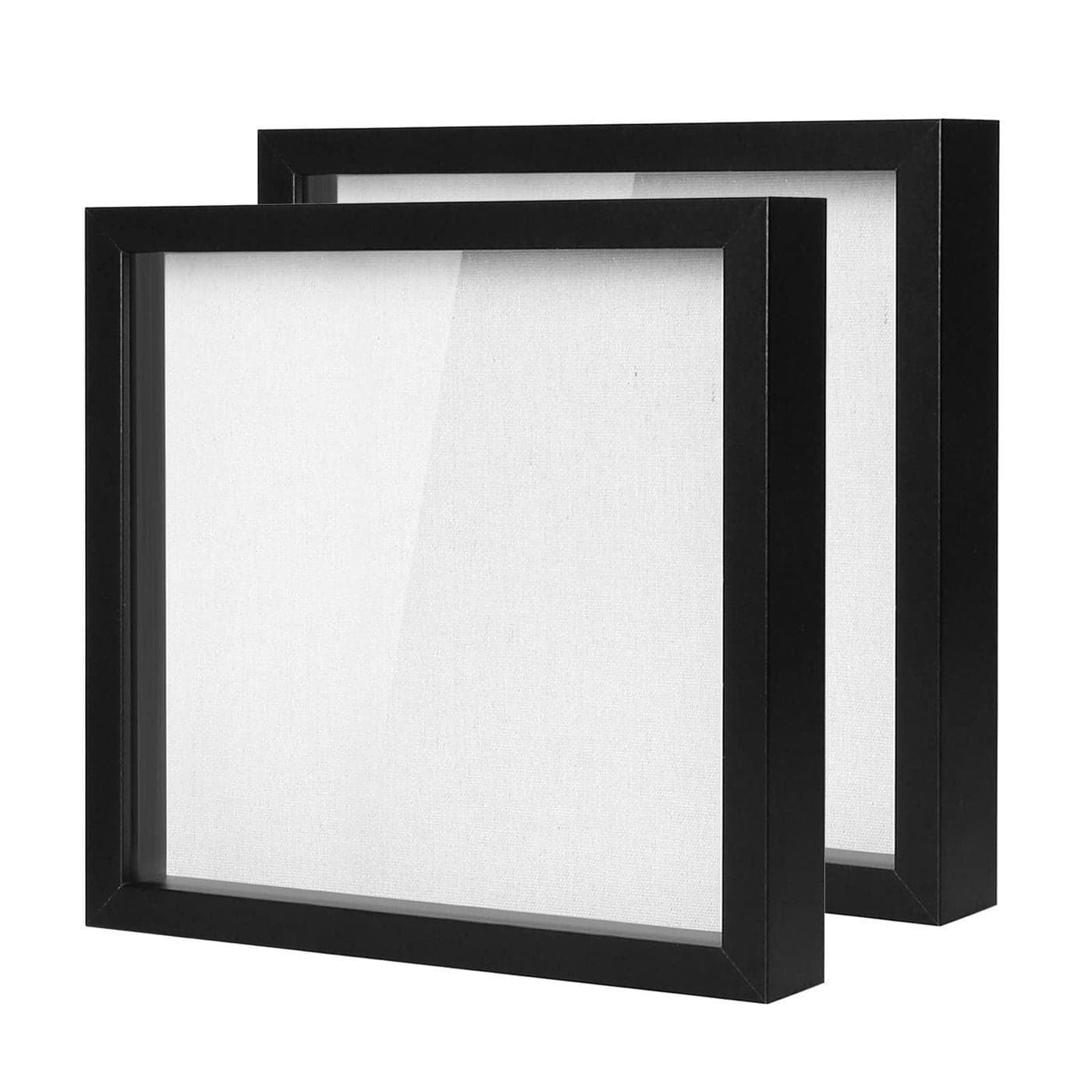 Muzilife Shadow Box Picture Frame with Linen Board Deep Wood Glass Display Case Ready to Hang Memory Box Baby Sports Memorabilia Pins Awards Medals Wedding Tickets and Photos Black 2pcs 10X10