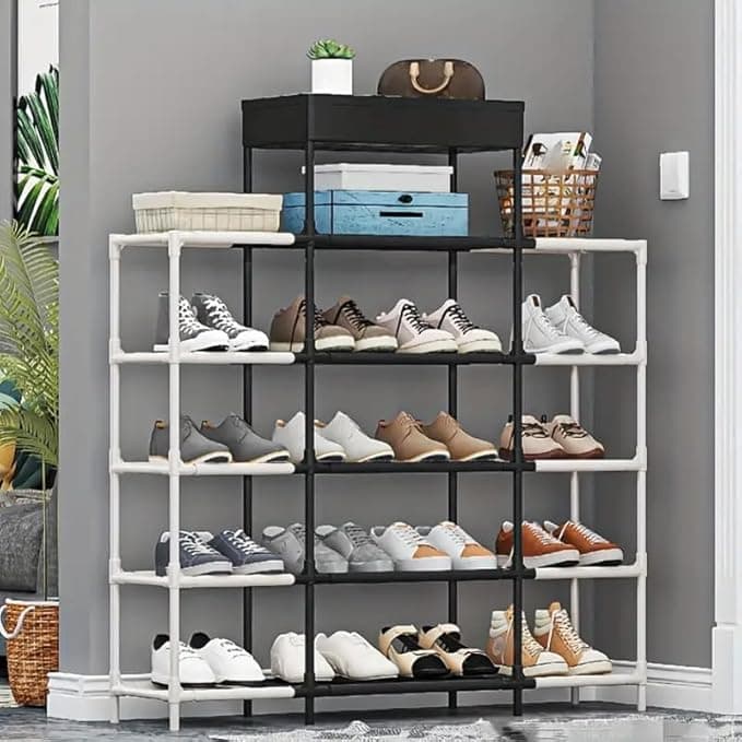 TRADY Adjustable Multi-Layer Shoe Rack Organizer–Expandable & Space-Saving Storage Shelf Large capacity for slipper Boots & Accessories–Sturdy & Easy to Assemble Shoe Stand for Home, Entryway & Closet