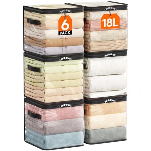 Lifewit 6 Pack Clear Clothes Storage Bags Sweater Storage with Zipper 18L Vinyl Foldable Moving Bags Storage Container for Blankets Bed Sheet Sweater Yarns