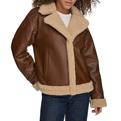 Levi's Women's Faux Leather Sherpa Lined Moto Jacket, Brown, X-Small