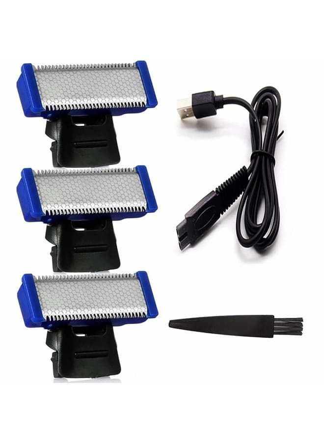 Replacement Head for Old Version of Microtouch Solo Mens Shaver Electric Micro Trimmer (3 Razor Blade & 1 Clean Brush & 1 USB Charger Cable)