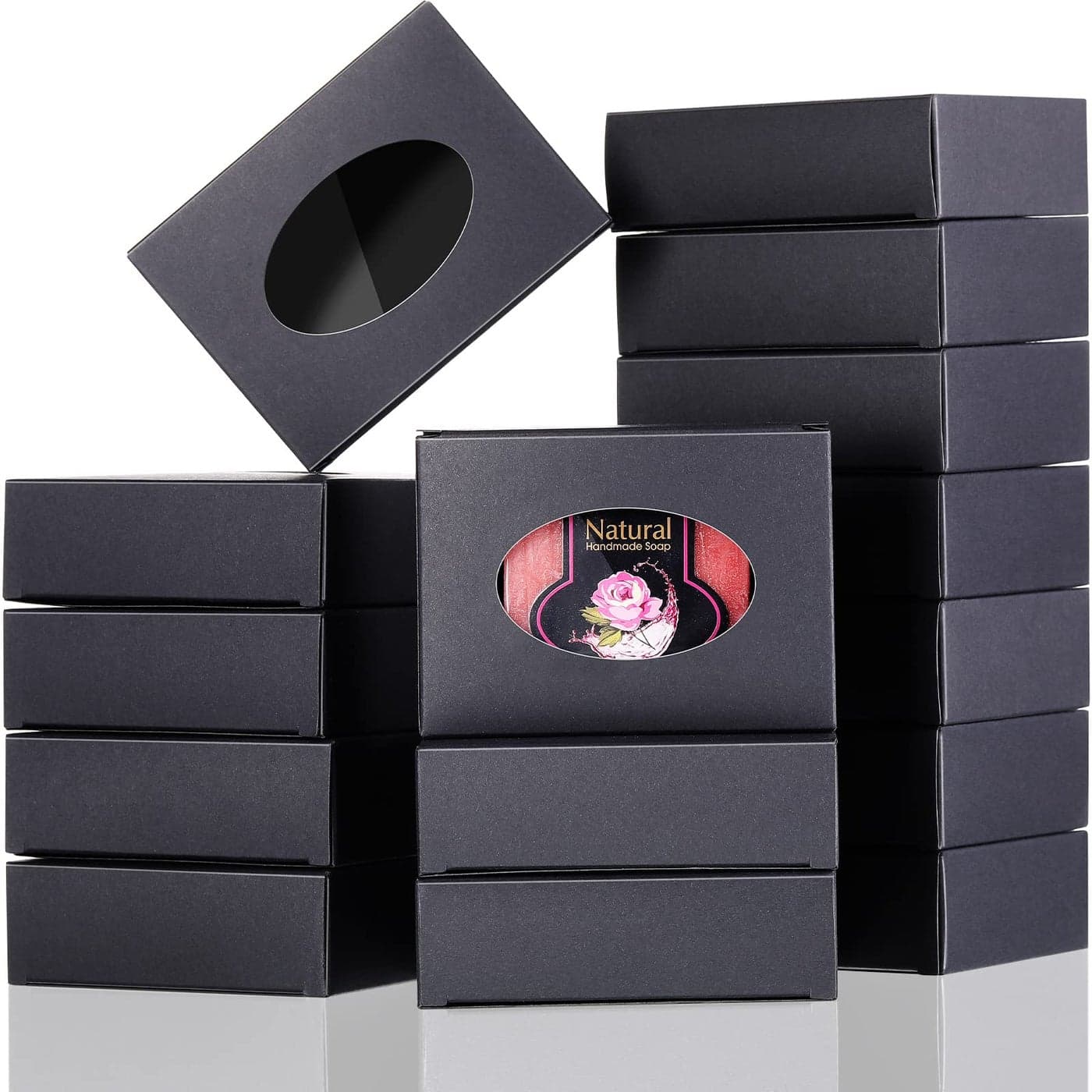 Spakon 30 Pcs Soap Boxes for Homemade Soaps 378 x 276 x 118 Inch Small Soap Packaging Boxes Kraft Soaps Box with Window Mini Valentine Gift Box for Homemade Bakery Candy Cookies PackagingBlack