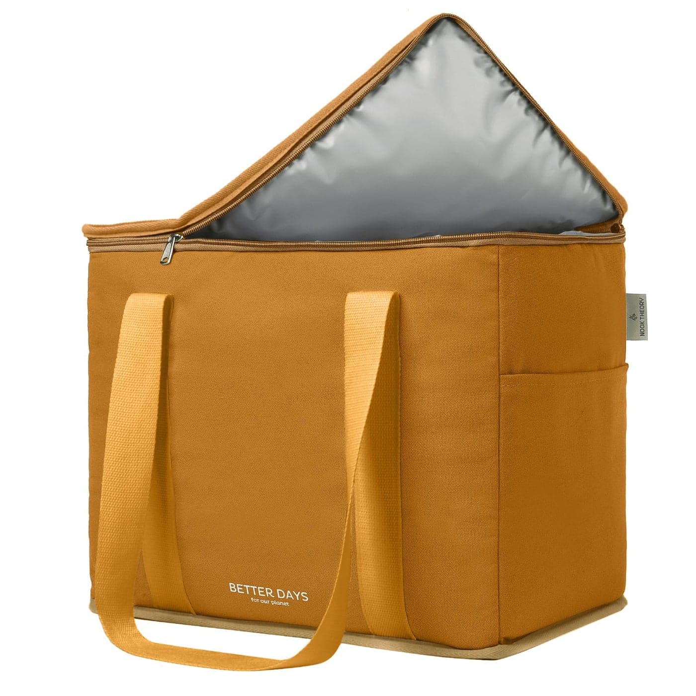 Nook Theory Reusable Insulated Grocery Bag Leak Proof X Large Insulated Cooler Bag Insulated Shopping Bags for Groceries Travel Cooler Bag for Frozen and Hot Food with Zippered Top Caramel