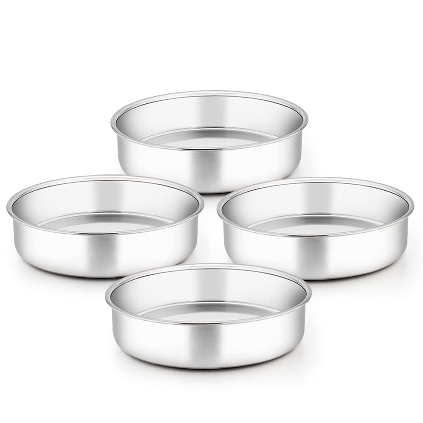 TeamFar 8 Inch Cake Pan 4 Pieces Stainless Steel Round Tier Baking Cake Pans Set for Baking Steaming Fit in Oven Pressure Cooker Pot Healthy Sturdy Mirror Finish Dishwasher Safe